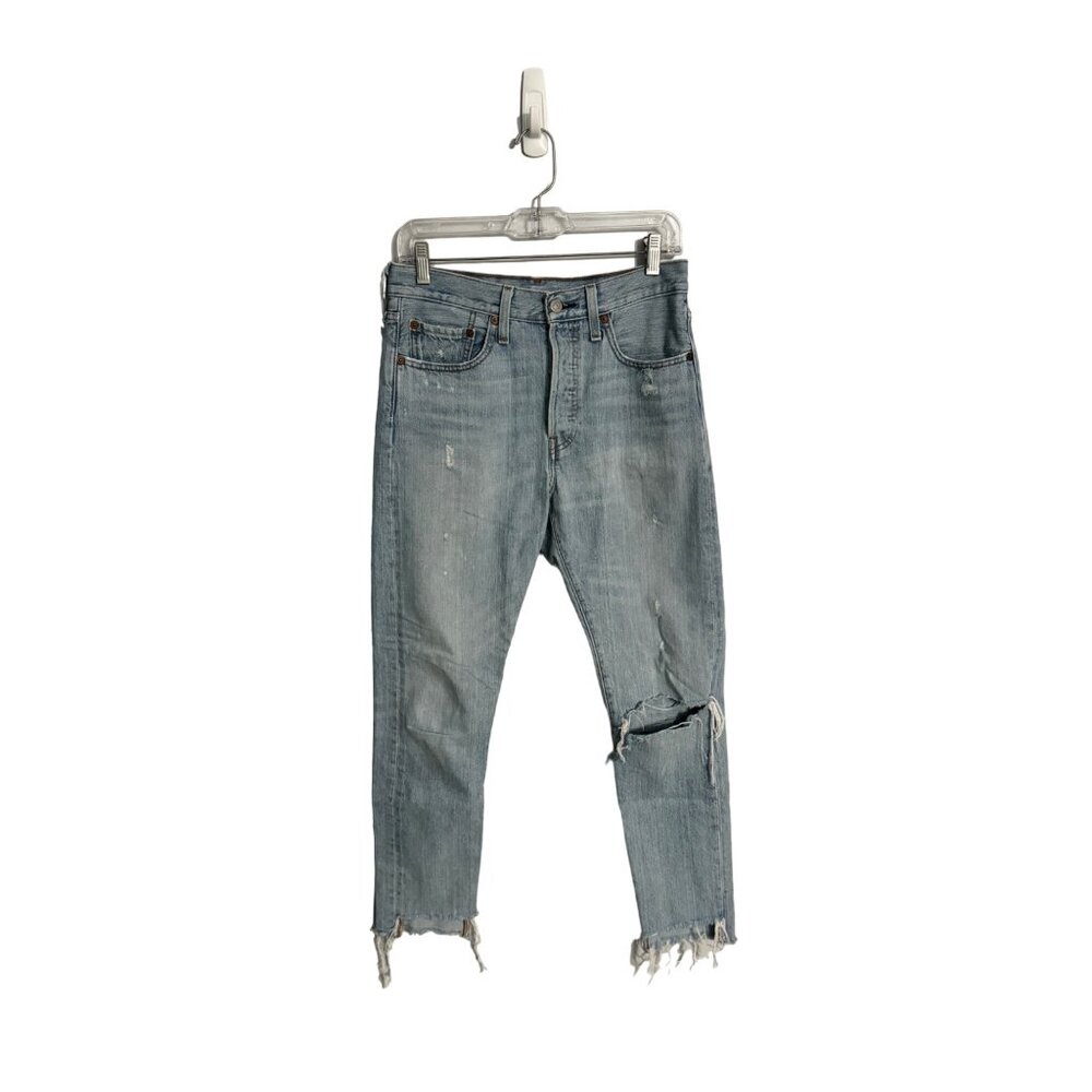 Levi's 501 light wash‎ button fly one hundred percent cotton raw hem size 27x30